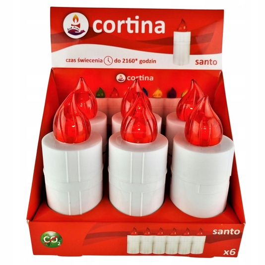 CORTINA SANTO LED vložky do zniczy červené s batériami, 6 kusov